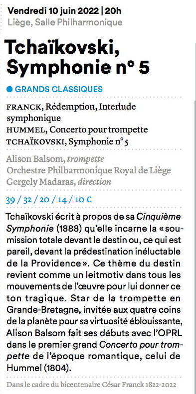 Concert OPRL - Tchaïkovski, Symphonie n° 5.